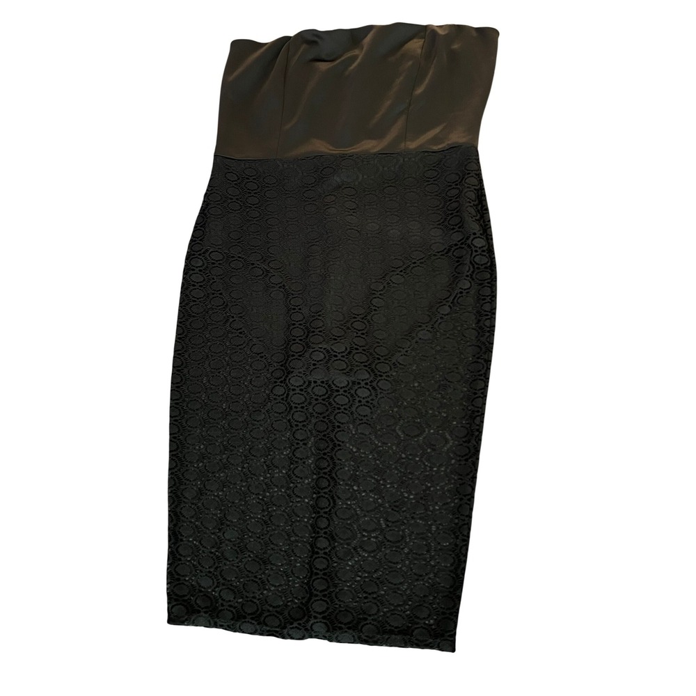 Fashion To Figure Ftf Strapless Lace Bodycon Dress Black Satin Size 1 Nwt (1157) — image 2 of 8